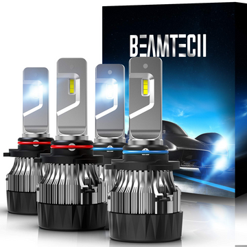 BEAMTECH LED Headlight Bulbs,9005 HB3+9006 HB4 10000LM 60W 30mm Heatsink Base CSP Chips 6500K Conversion Kit 2 Sets Xenon White Small Size Halogen Replacement